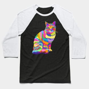 Colorful cute sitting cat Baseball T-Shirt